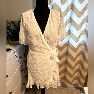 Abercrombie & Fitch White Eyelet Lace Flutter Sleeve Wrap Mini Dress Size M